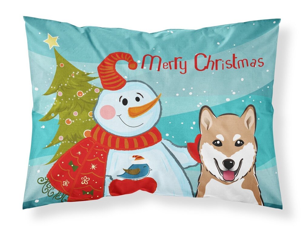 7823 BB1845PILLOWCASE Snowman with Shiba Inu Fabric Standard Pillowcase